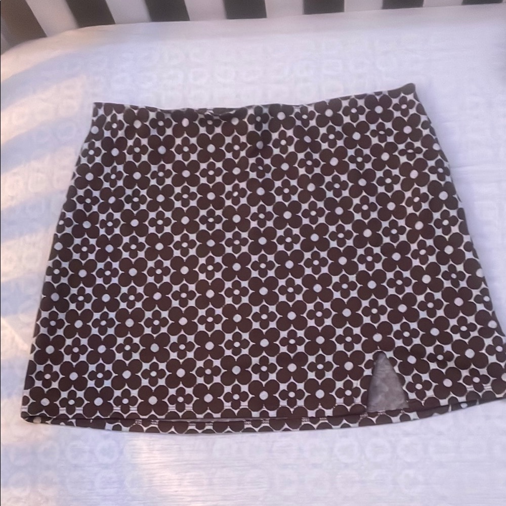 Hollister Brown and White Floral Mini Skirt